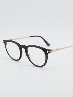 Tom Ford FT5905-B 005 Eyeglasses Black / Gold 49mm Round Frame, Blue Light Block
